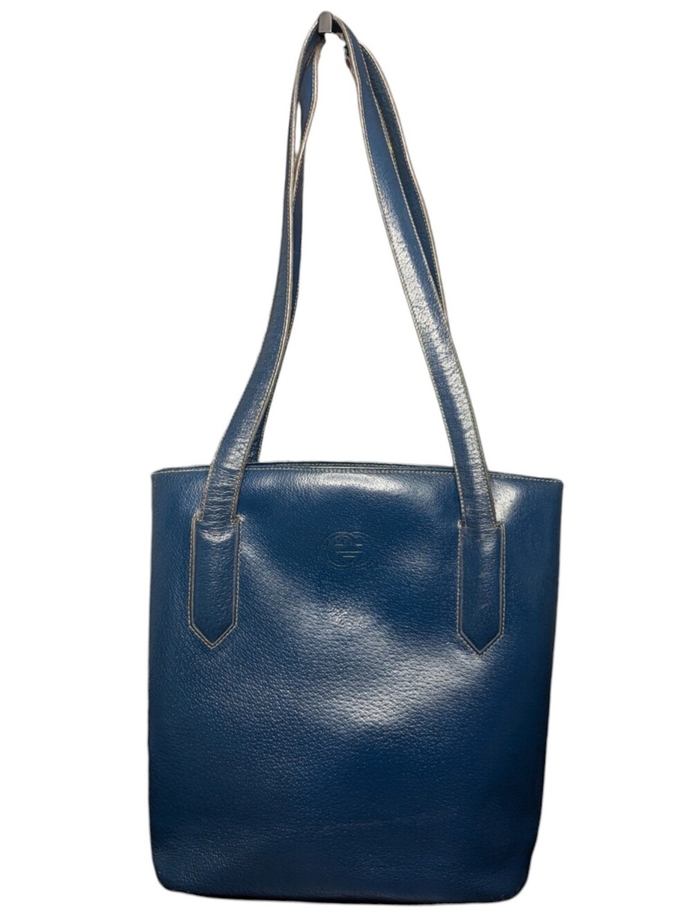 Vintage 80s Gucci Navy Blue Leather Shoulder Tote